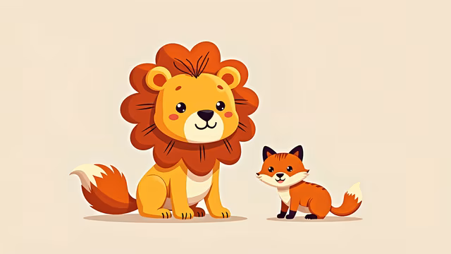 Cartoon Lion and Fox