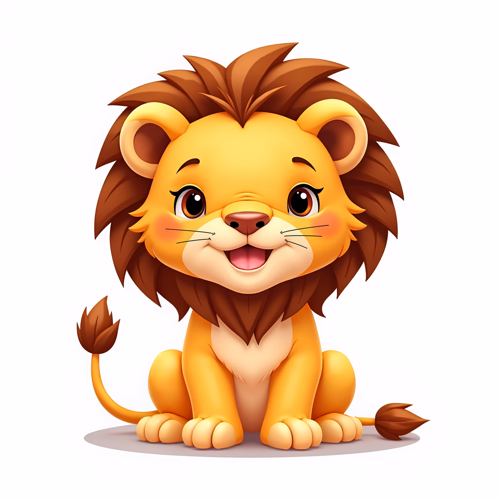 A cute cartoon lion with a friendly expression, perfect for children's art.