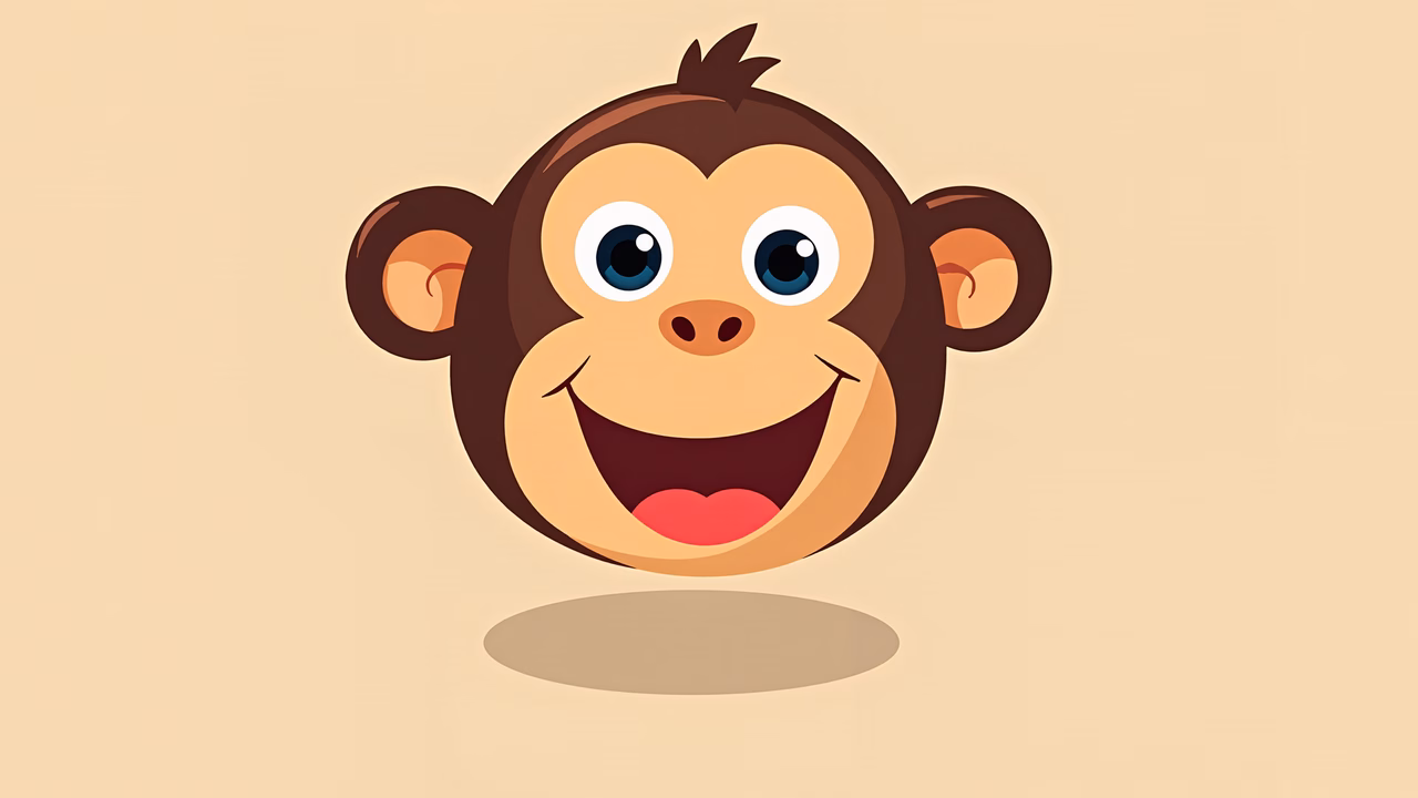 Brightly colored cartoon monkey with big smile.