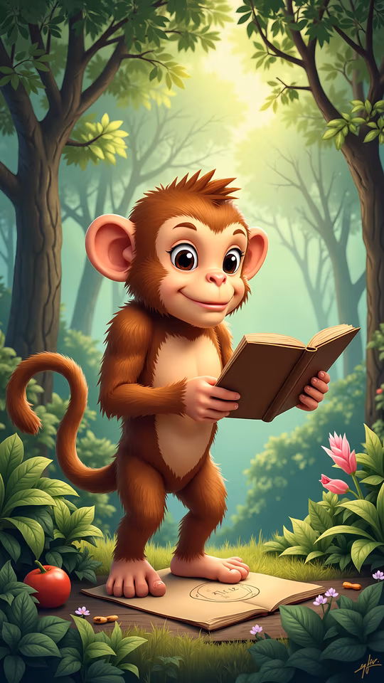 Cartoon Monkey Reading
