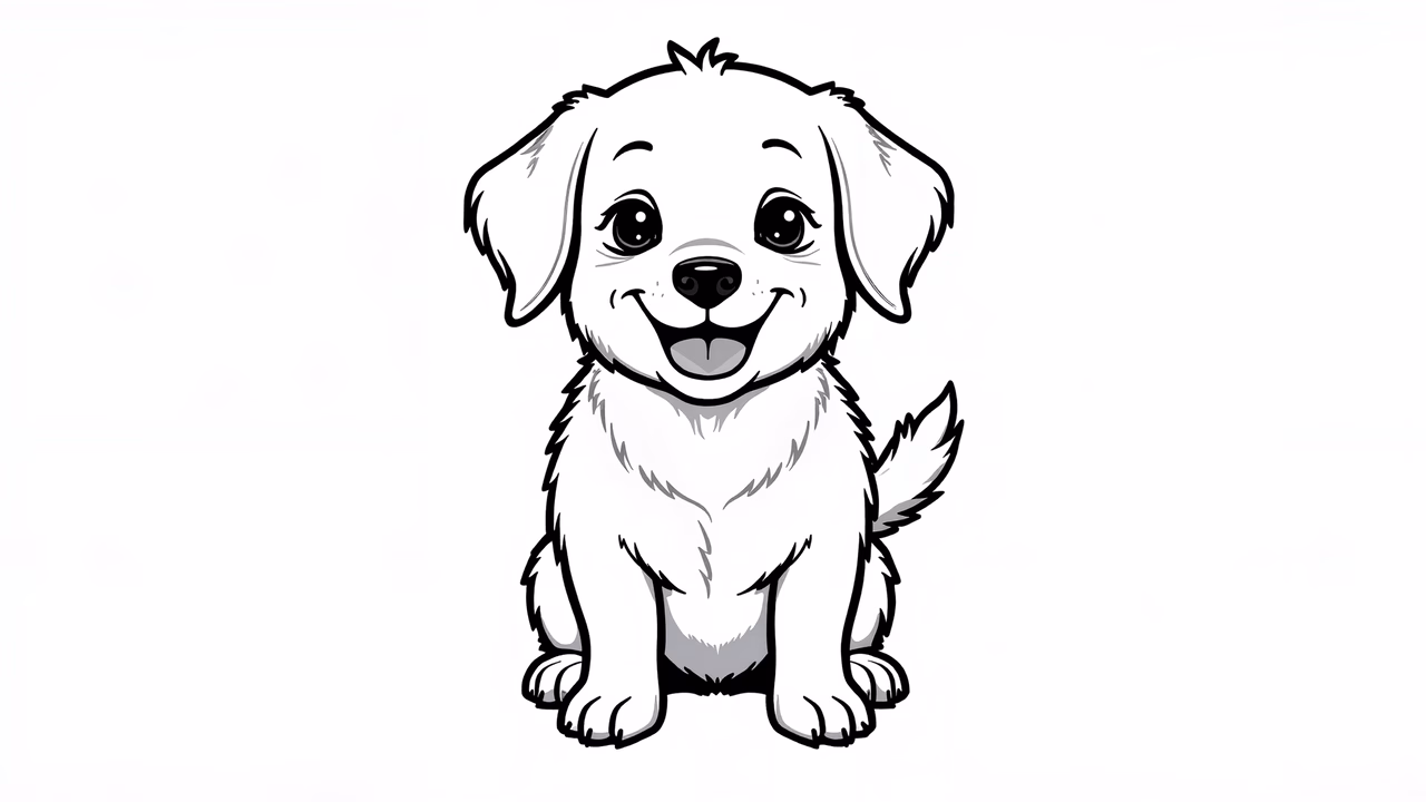 A delightful cartoon puppy with a big smile and soft fur.