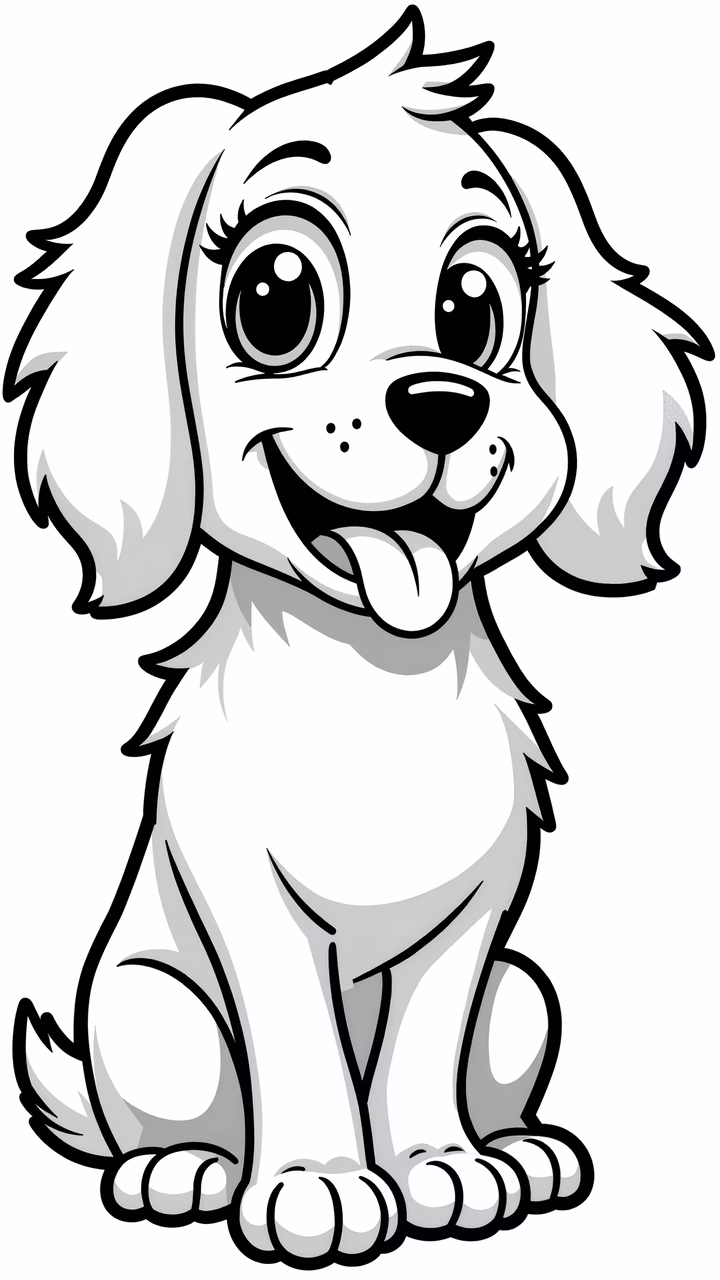 A delightful cartoon puppy with big eyes and a warm smile, perfect for kids and animal enthusiasts.