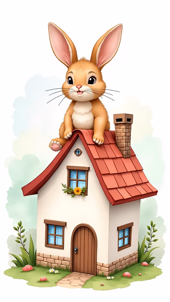 Cartoon Rabbit on a House
