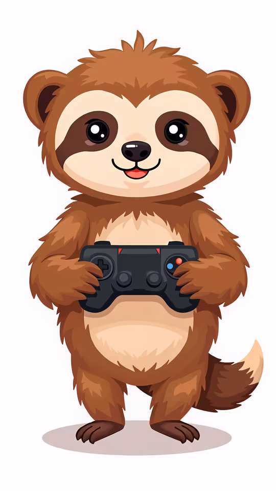 Cartoon Sloth Playing Video Games