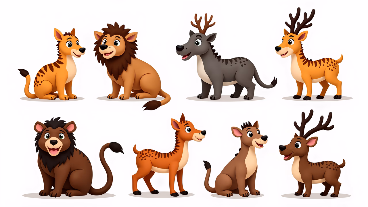 A delightful collection of cartoon animals designed to captivate children.