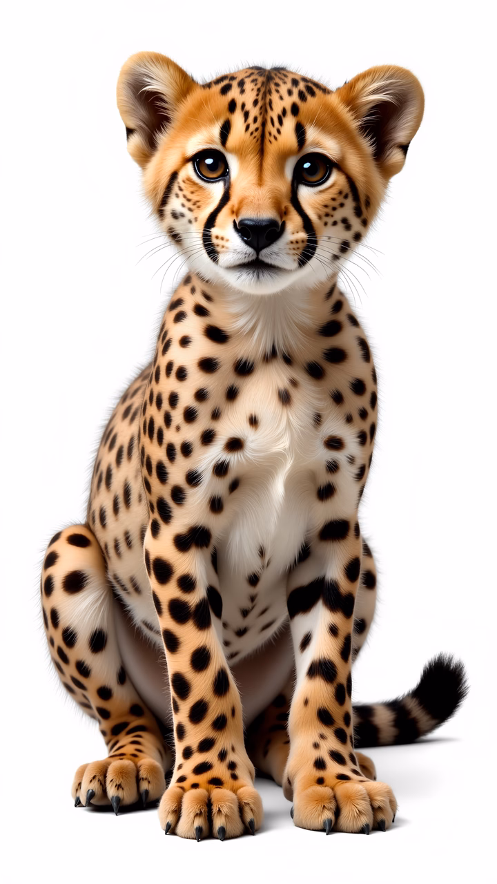 A captivating illustration of a young cheetah with vibrant orange fur and expressive eyes.