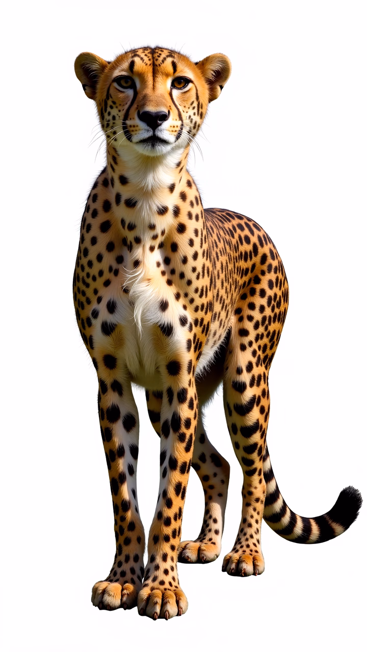 Detailed cheetah illustration with vibrant spots and muscular form.