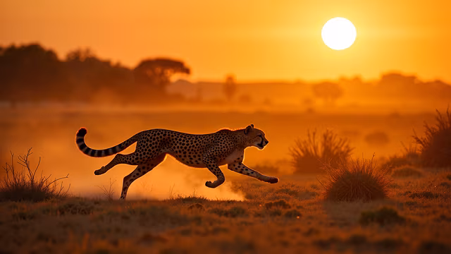 Cheetah Running at Sunset