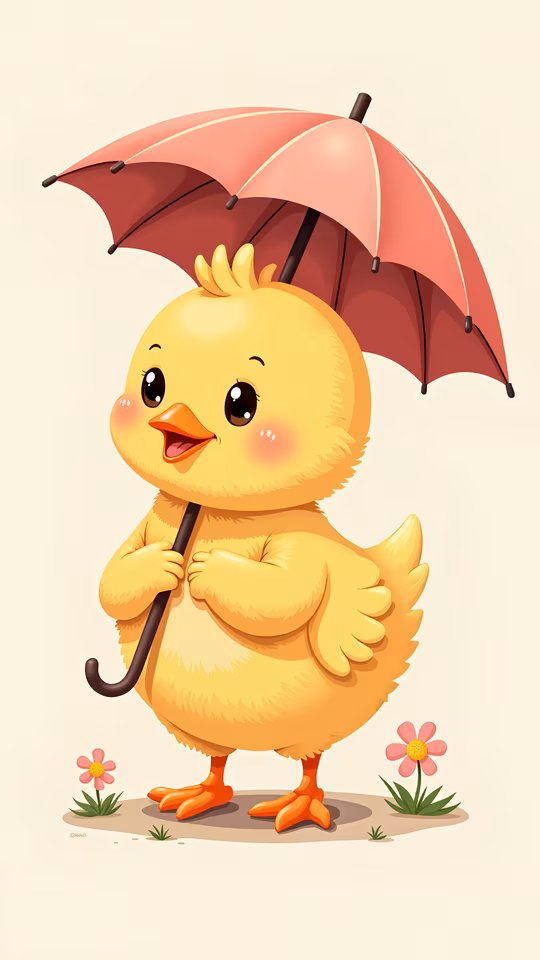 Chick with Red Umbrella