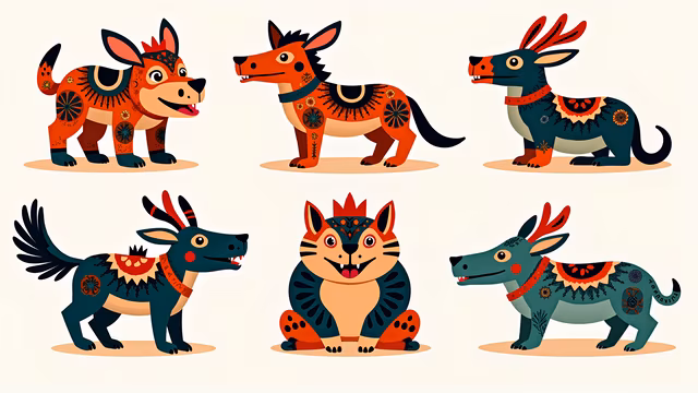 Colorful Folk Art Dogs