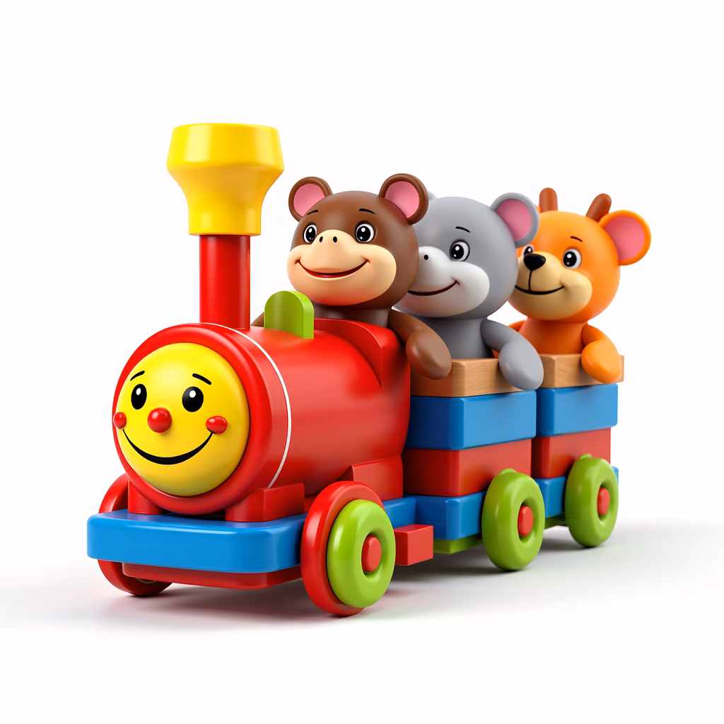 Brightly colored train with friendly animal faces, perfect for kids!
