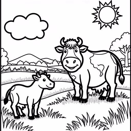 Cow and Calf Cartoon