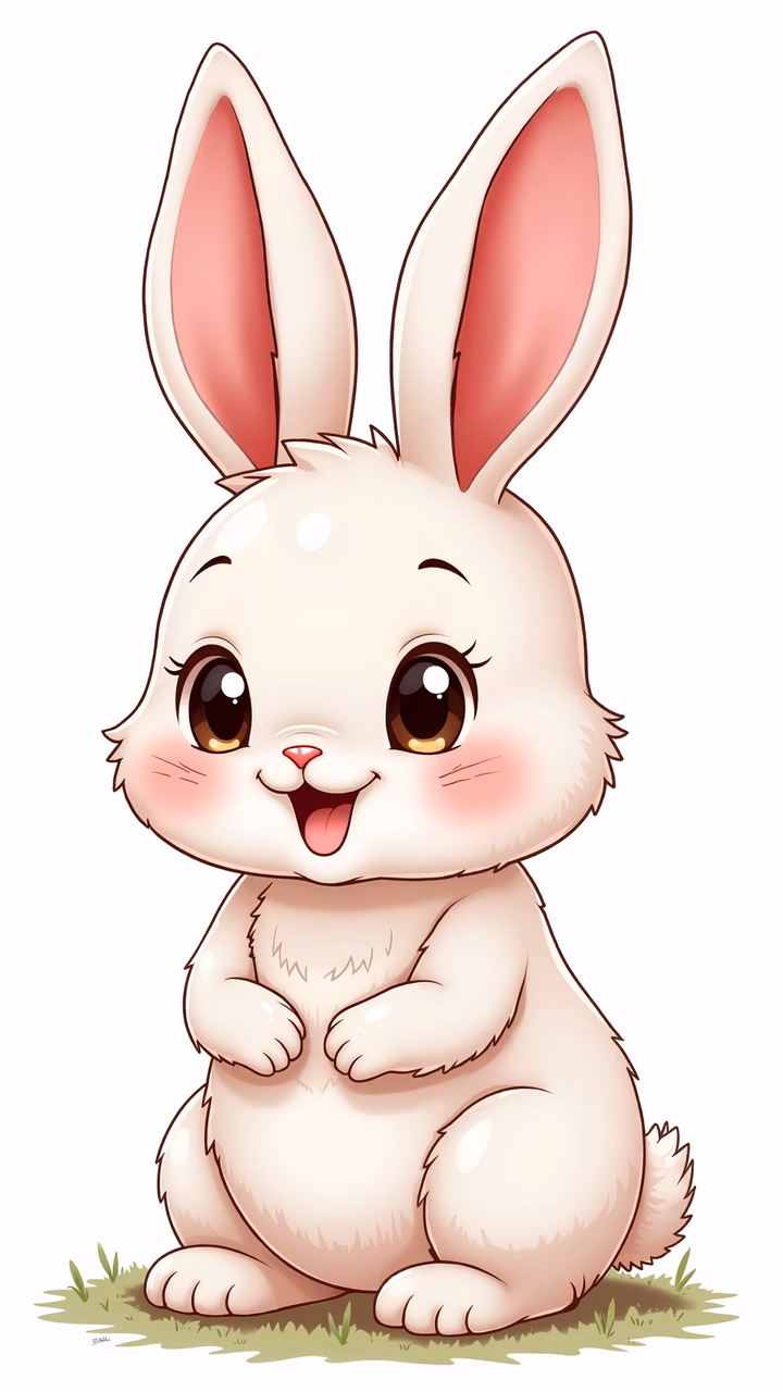 A delightful illustration of a cute bunny sitting on grass, perfect for children's art.