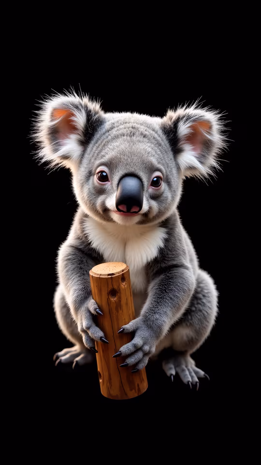 Cute Koala Holding a Wooden Stick