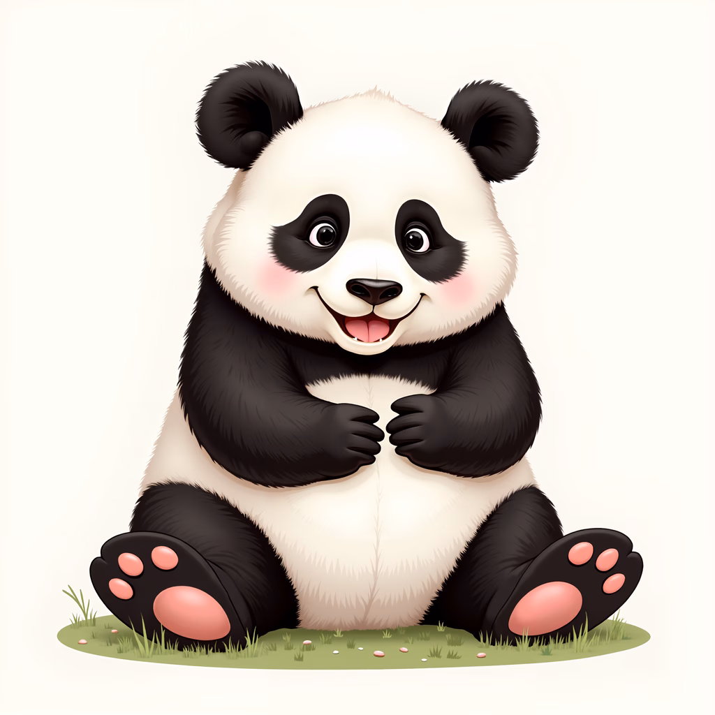 A cute panda sitting on grass, radiating joy and innocence.