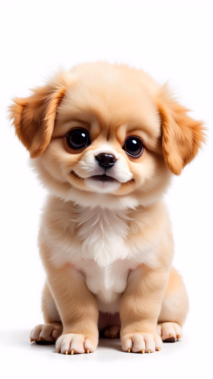 A cute, detailed illustration of a fluffy puppy with big eyes against a white background.