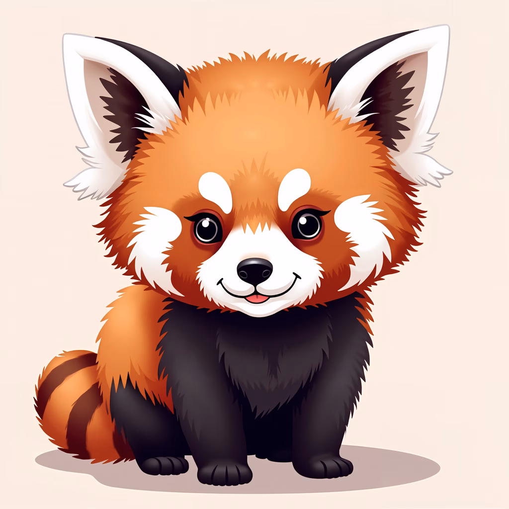 A cute red panda with big eyes and a friendly smile, rendered in a cartoonish style.