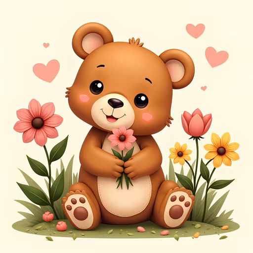 Cute Teddy Bear with Flowers