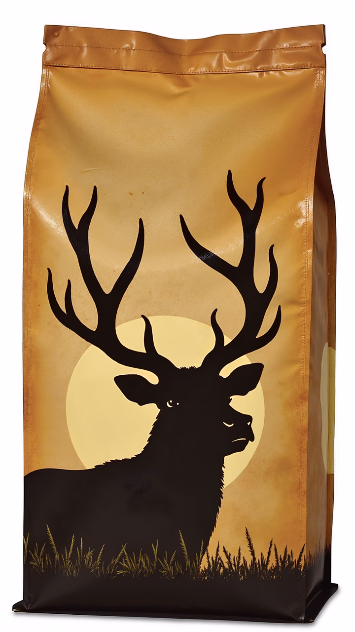 Minimalist deer silhouette against a warm sunset backdrop, nature art illustration.