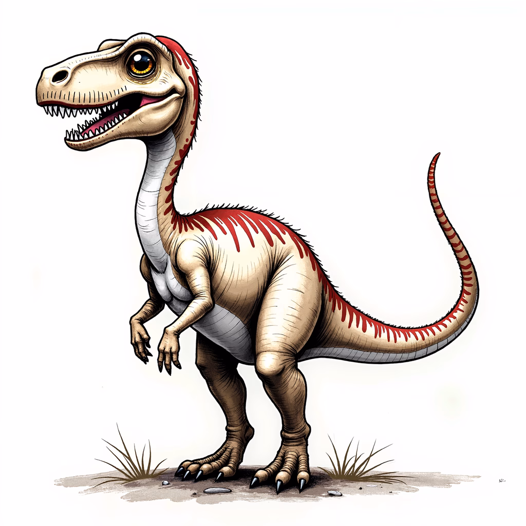 Vibrant dinosaur illustration with bold colors and detailed textures.