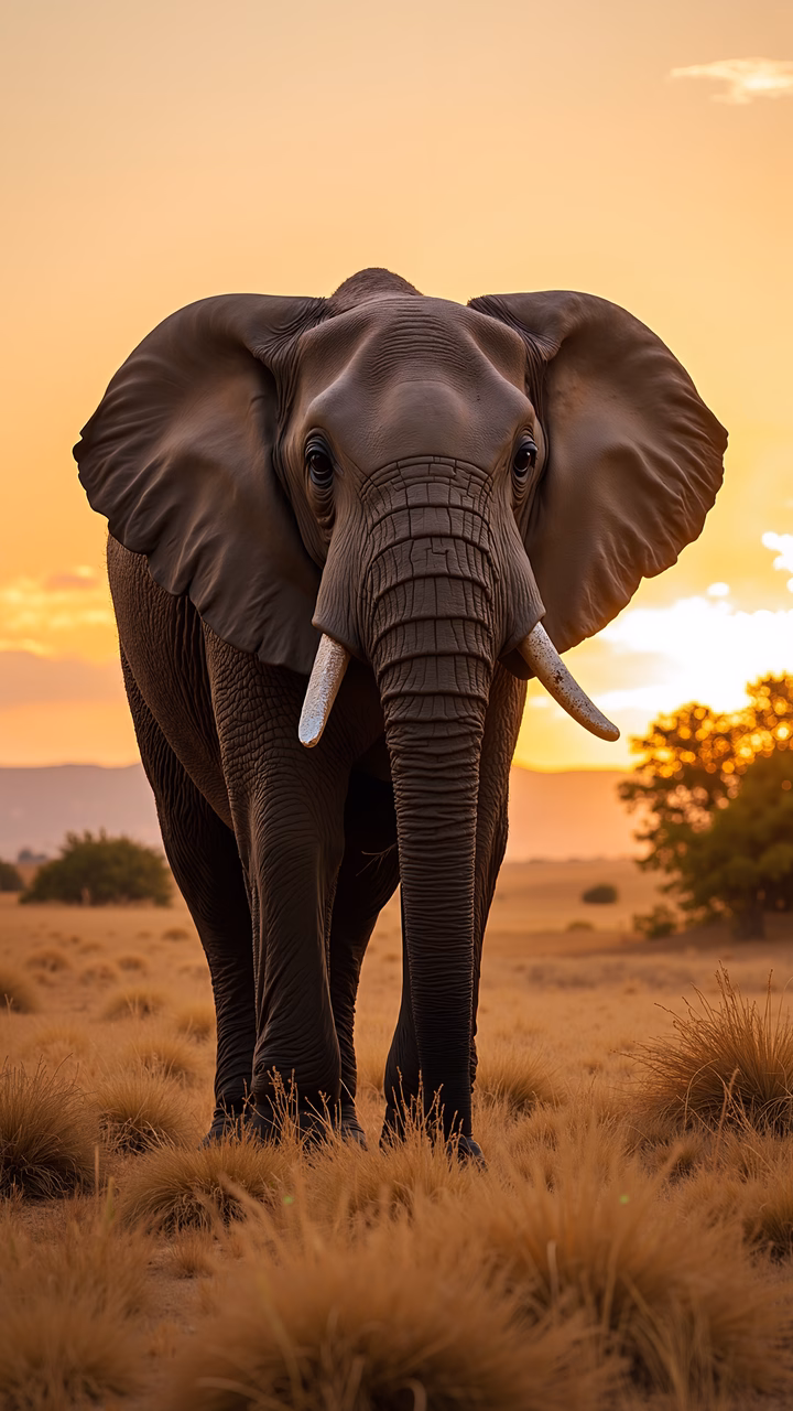 A close-up of an elephant against a beautiful sunset backdrop, capturing the natural beauty of wildlife.