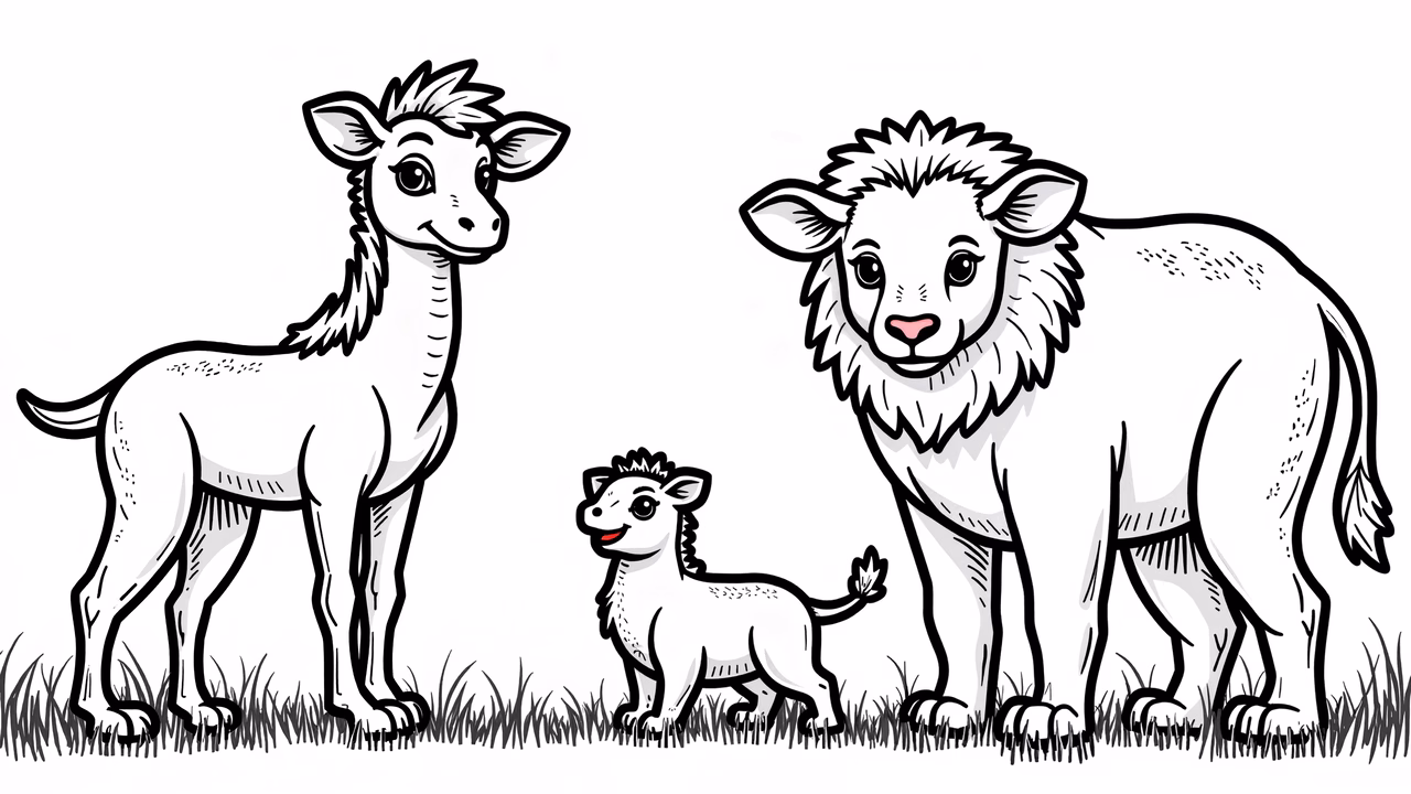 A tender black-and-white illustration of a sheep family.