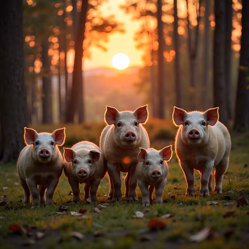 Forest Piglets at Sunset
