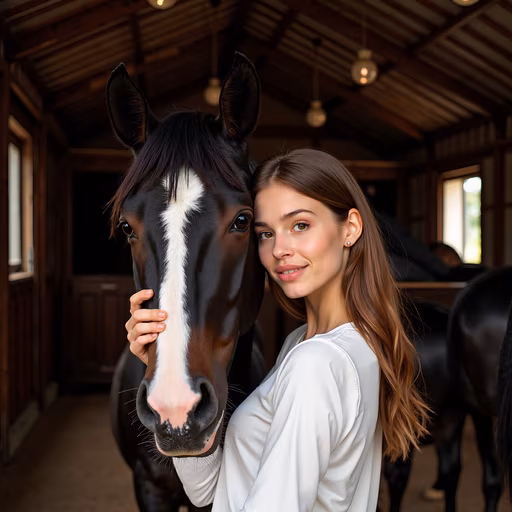 Girl and Horse in Stable