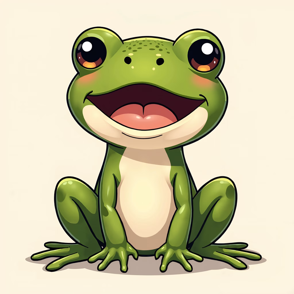 A cute, cartoon-style frog with a big smile, perfect for children's art.