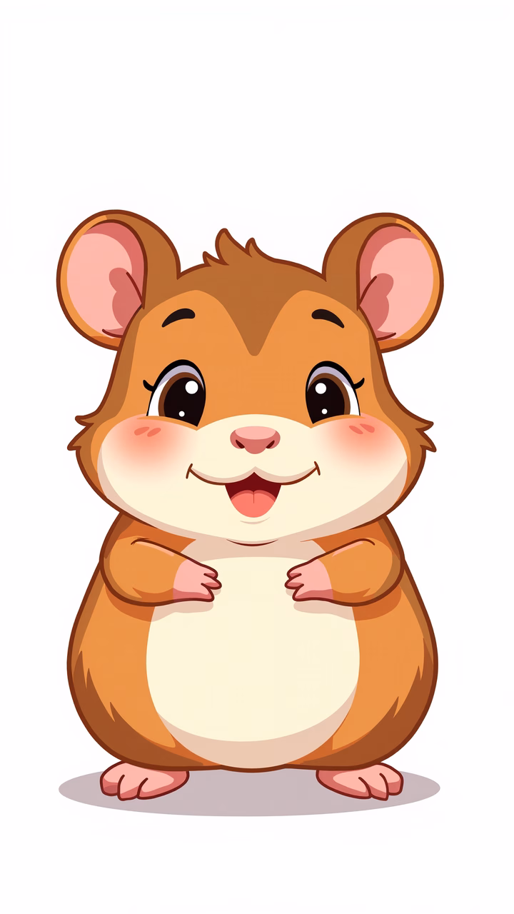 A cute, smiling hamster in a warm color palette, perfect for children's art.
