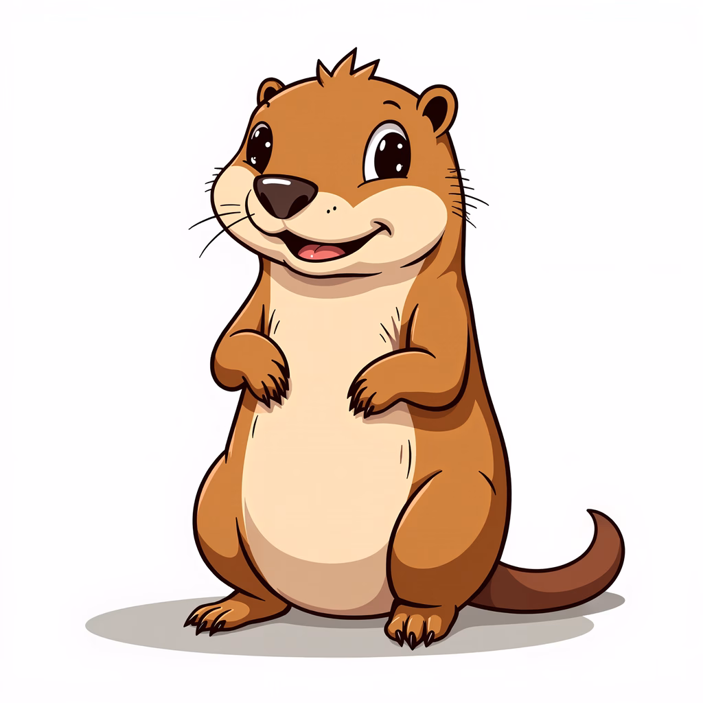A cute, friendly otter standing upright with a big smile, perfect for children's art.