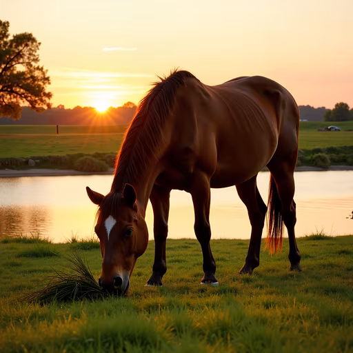 Horse Grazing at Sunset