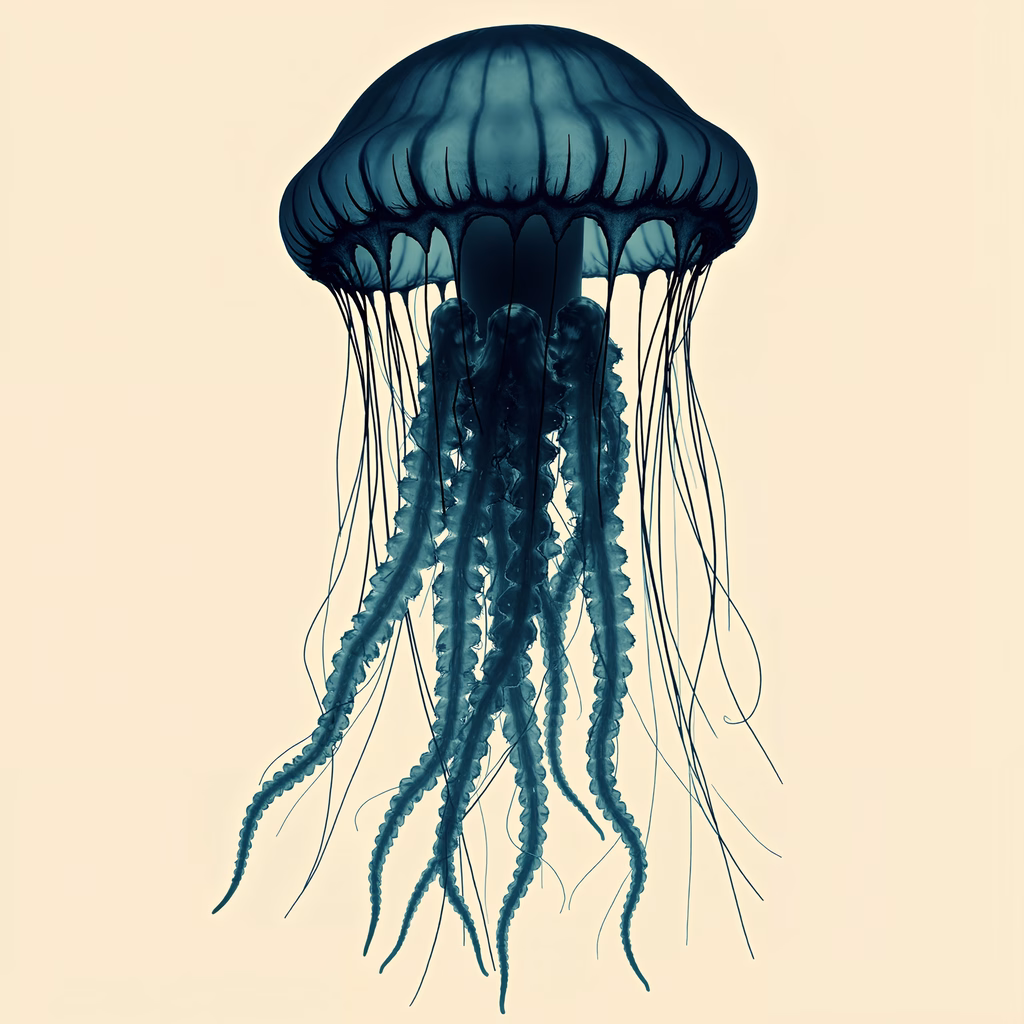 Detailed illustration of a jellyfish with intricate tentacles and a serene blue color palette.