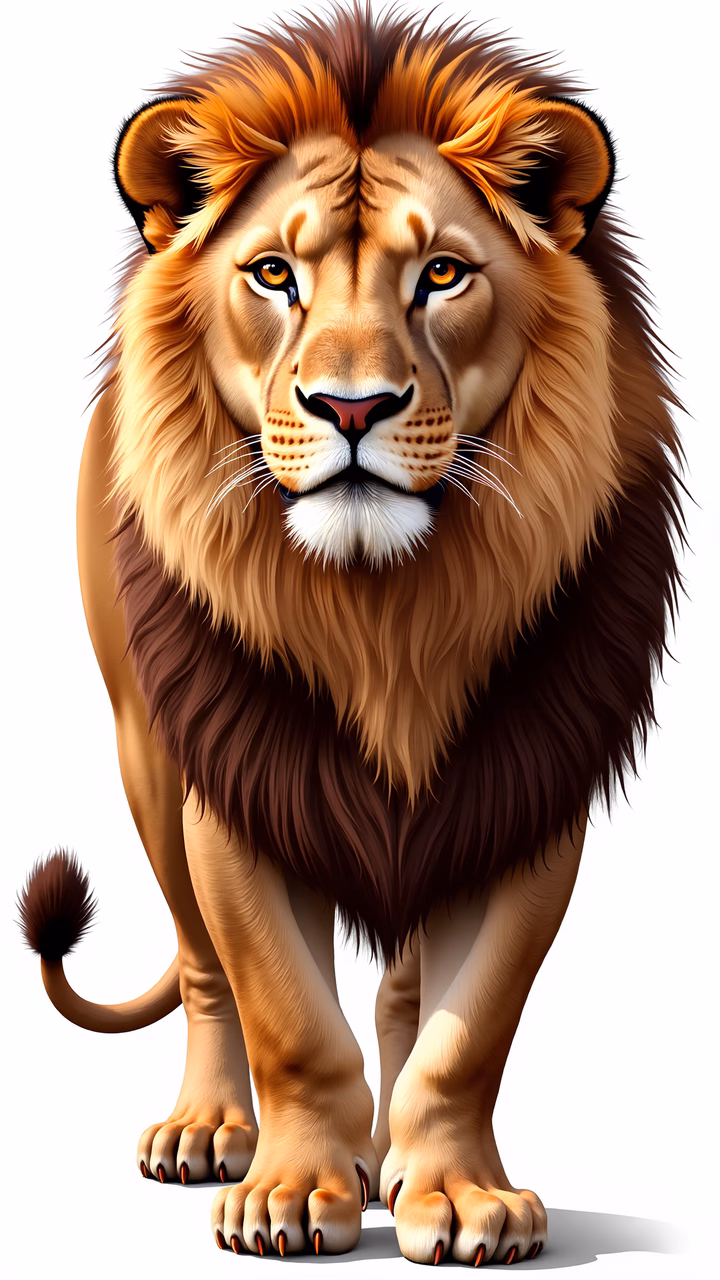Detailed illustration of a majestic lion in full stride, showcasing its powerful build and regal mane.