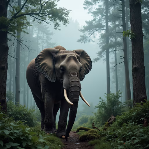 Majestic Elephant in the Mist