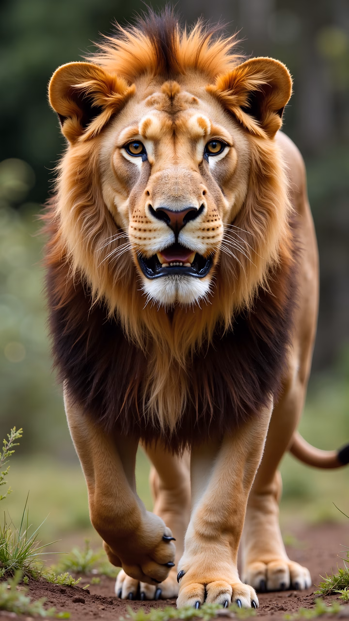 Close-up of a majestic lion in its natural habitat, exuding strength and grace.