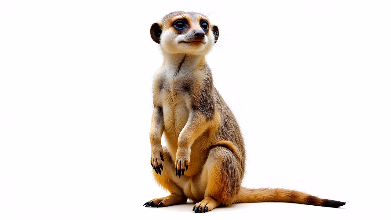 Realistic meerkat illustration with curious expression and stark white background.