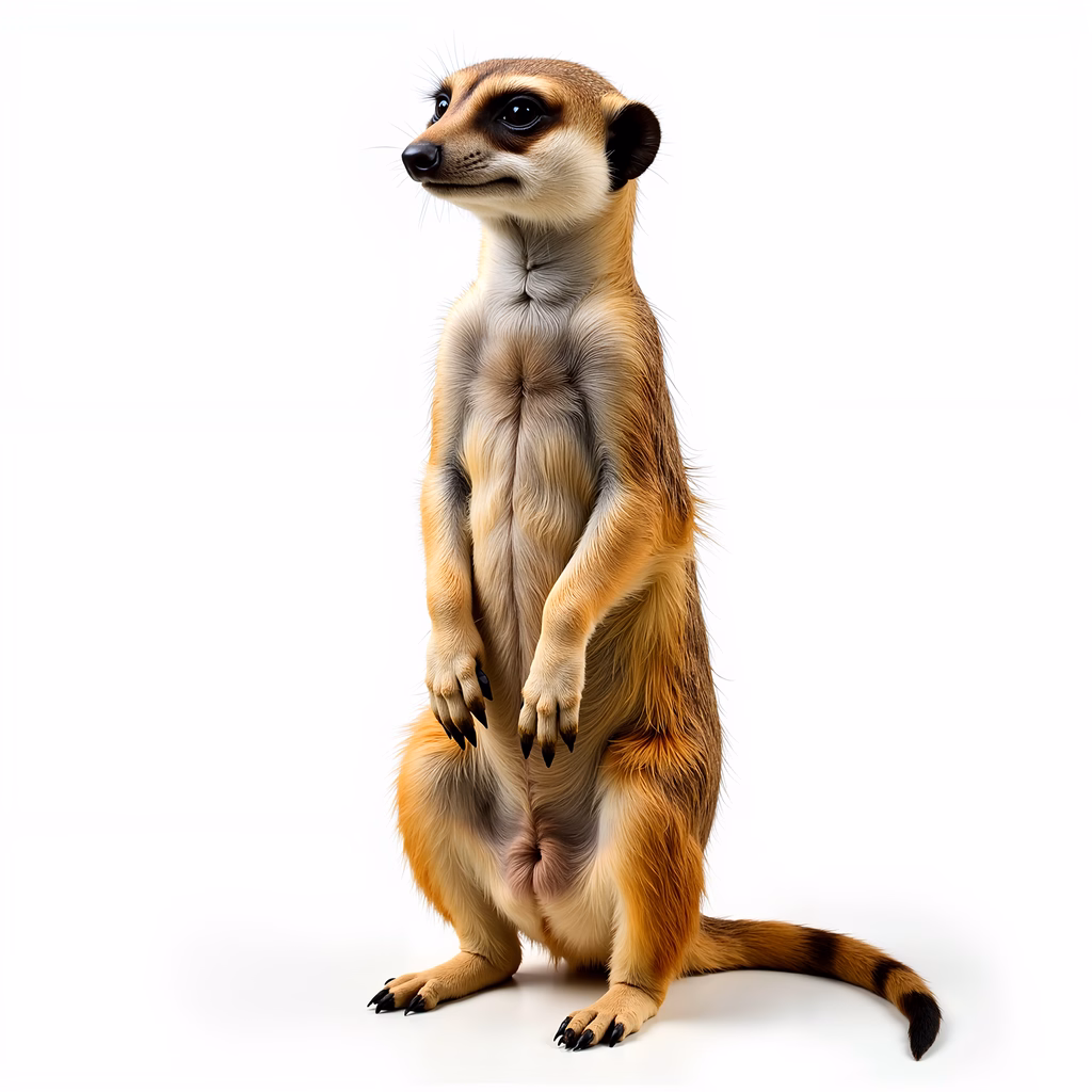 Realistic illustration of a meerkat standing upright, alert and curious.