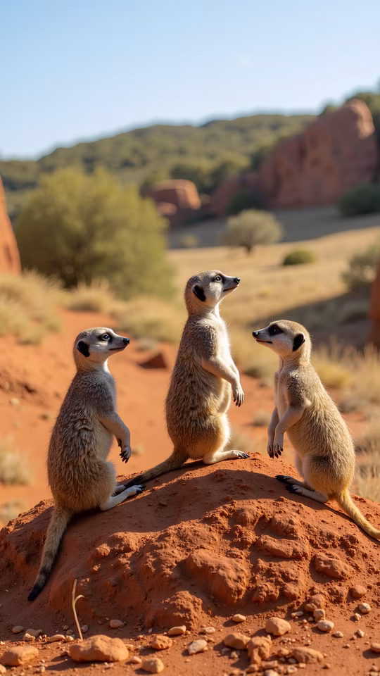 Meerkats on a Red Rock