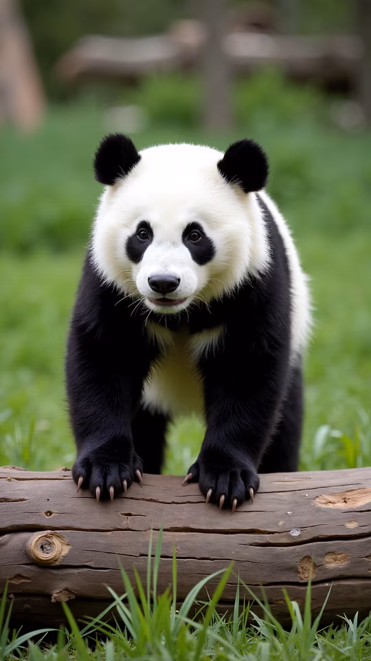 Panda Cub on Log