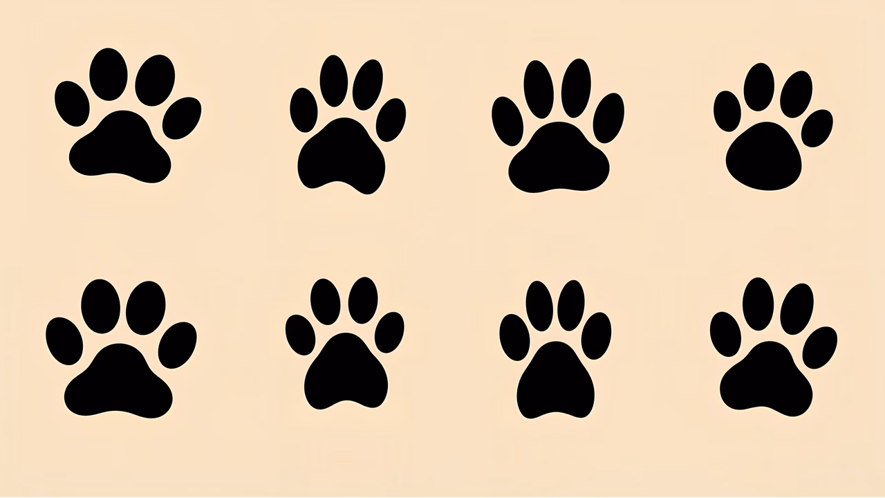 Simple black paw prints on a light beige background, evoking nostalgia and calmness.
