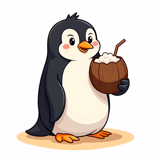Penguin Drinking Coconut