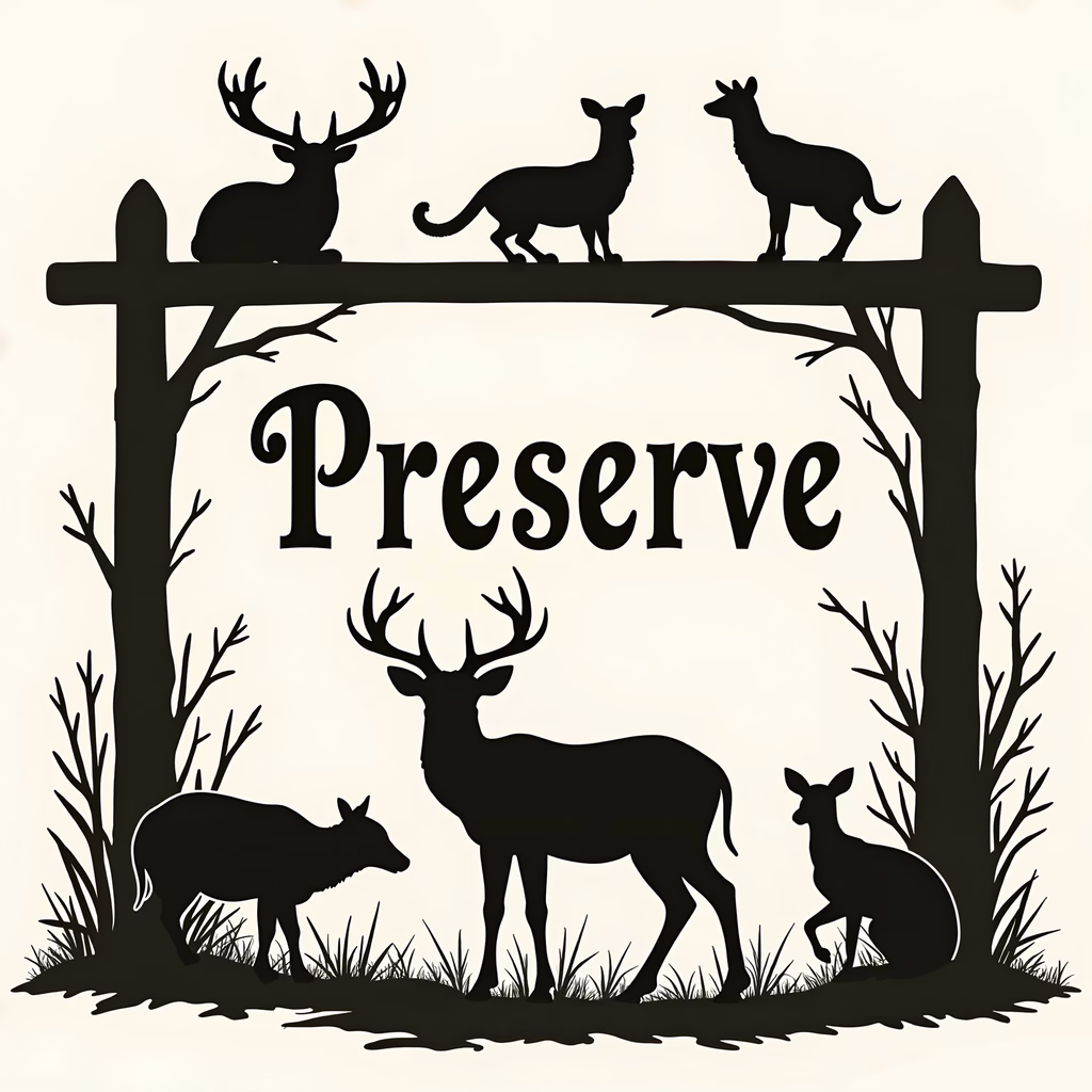 Silhouette of deer with 'Preserve' text, minimalist nature illustration.