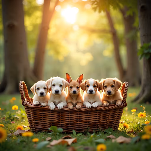 Puppies in a Basket