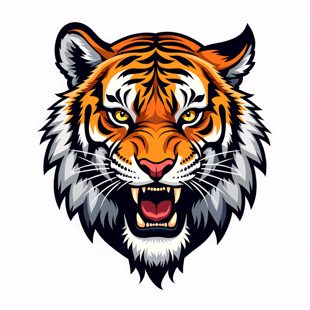 Vibrant tiger illustration with bold colors and intense gaze