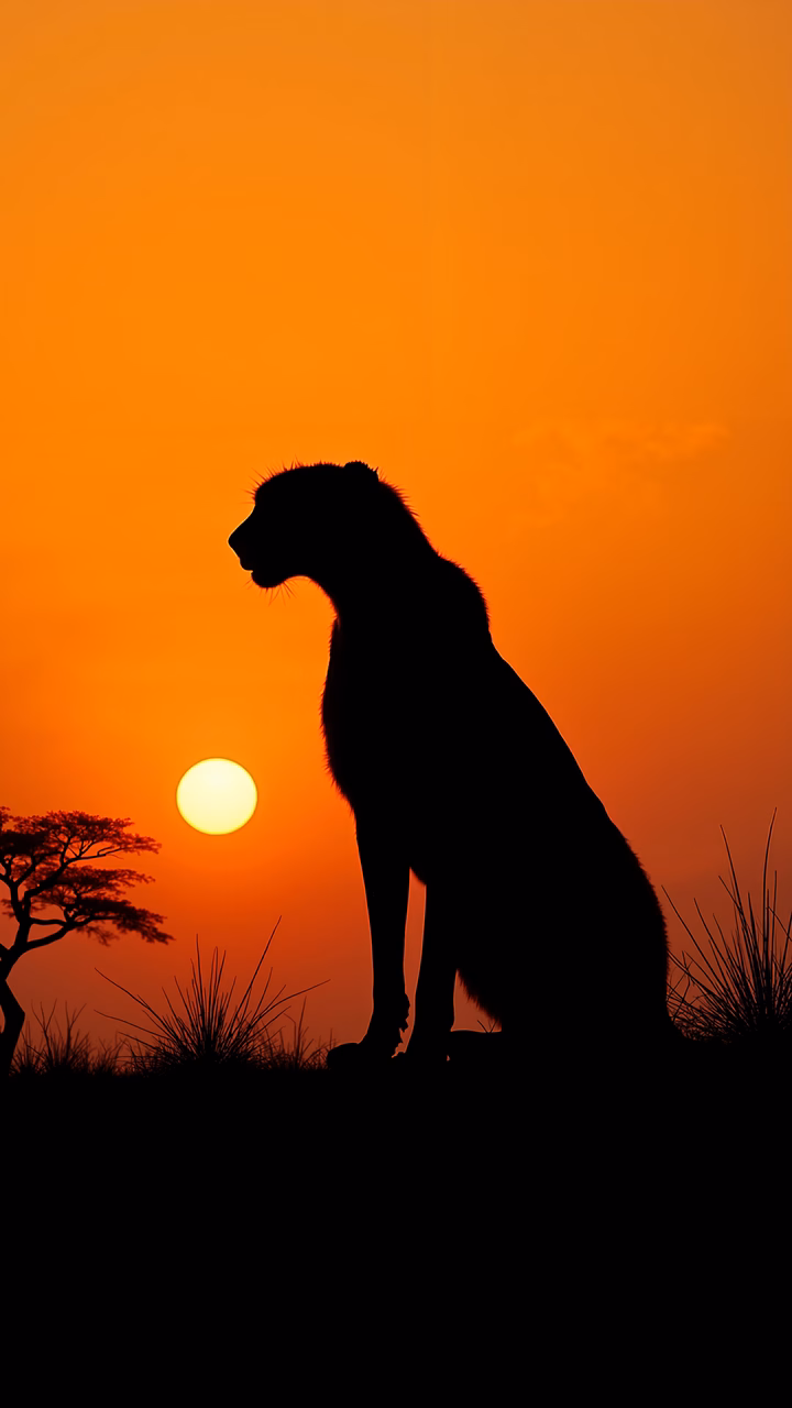 Silhouette of a cheetah against a stunning sunset backdrop, capturing the essence of wildlife photography.