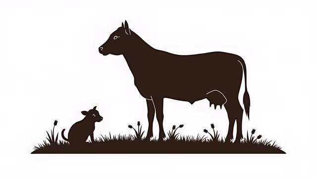 Silhouette of Cow and Calf