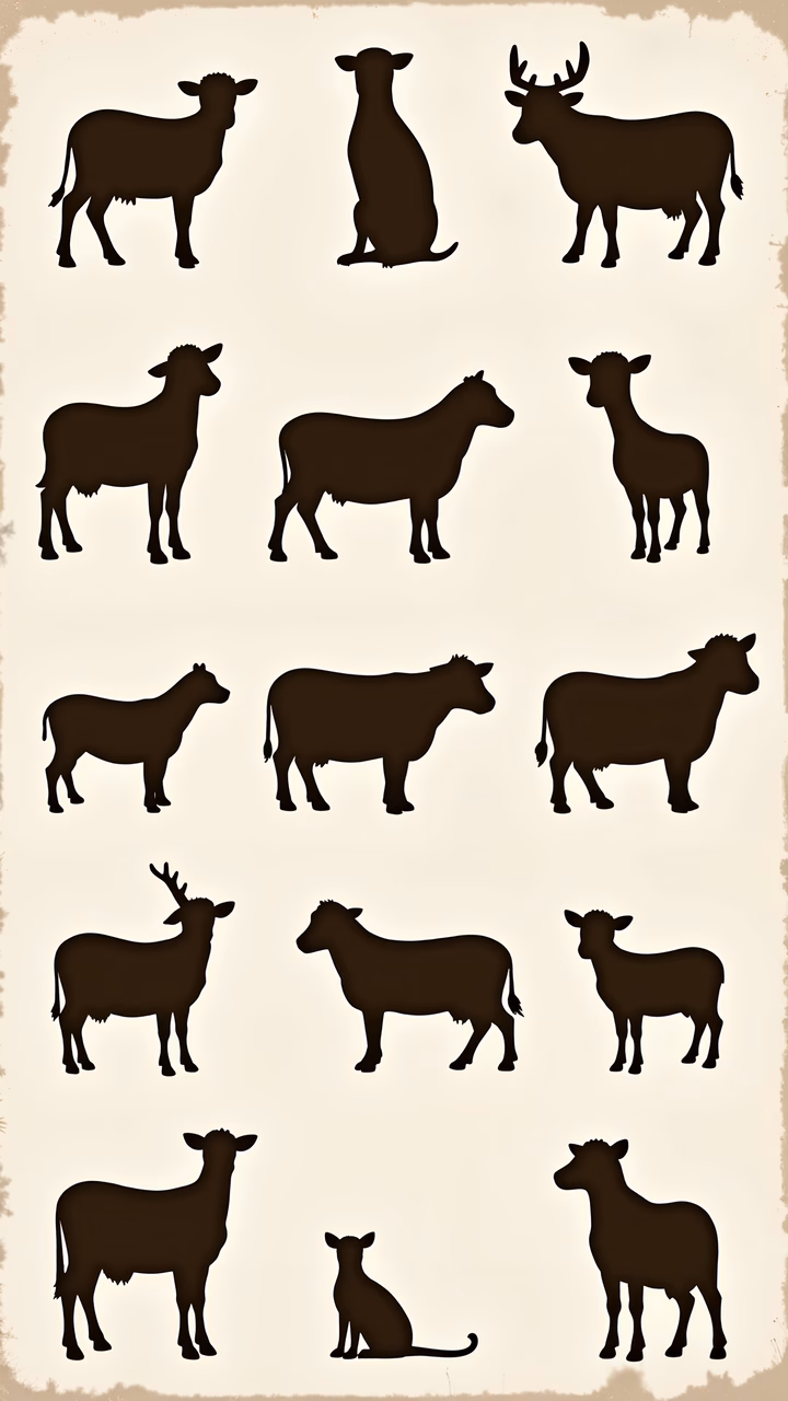 Minimalist animal silhouettes on a textured beige background.