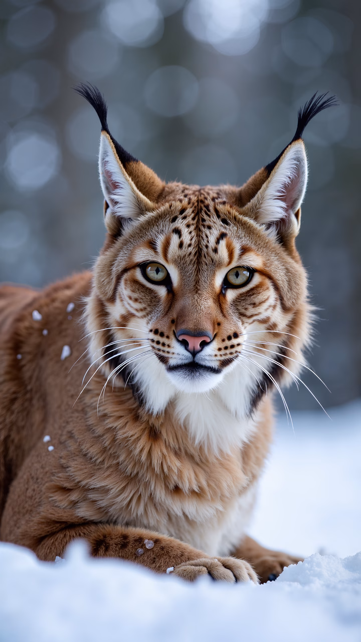 Close-up lynx portrait in snowy landscape