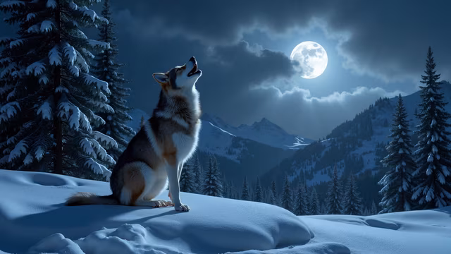 Wolf Howling at the Moon